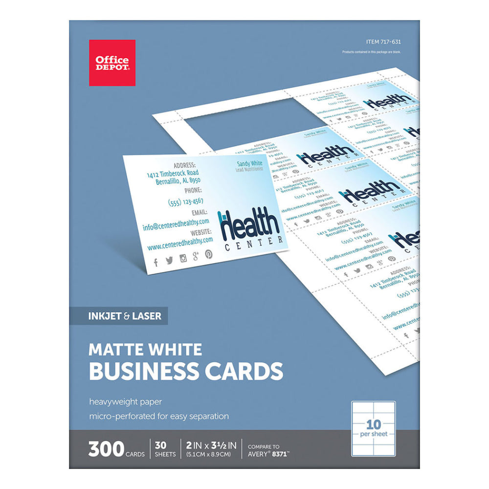 Office Depot Brand Matte Business Cards, 2in x 3 1/2in, White, Pack Of 300