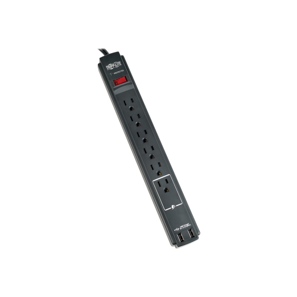 Tripp Lite Protect It! 6-Outlet Surge Protector, 6 ft. Cord, 990 Joules, 2 USB Ports (2.1A), Black Housing - Surge protector - 15 A - AC 120 V - 1875 Watt - output connectors: 6 - 6 ft cord - black - for P/N: CLAMPUSBLK, CLAMPUSW