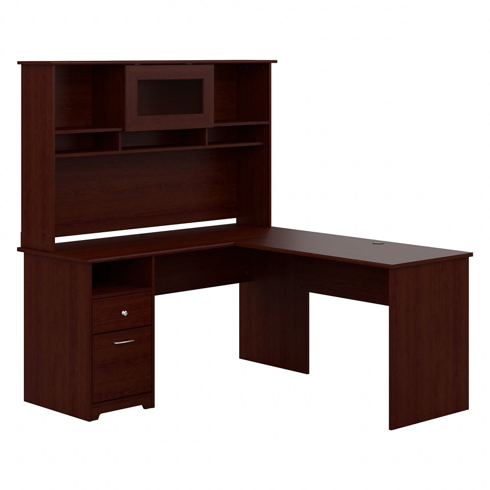 Bush Business Furniture Cabot L 60inW Shaped Corner Desk With Hutch And Drawers, Harvest Cherry, Standard Delivery