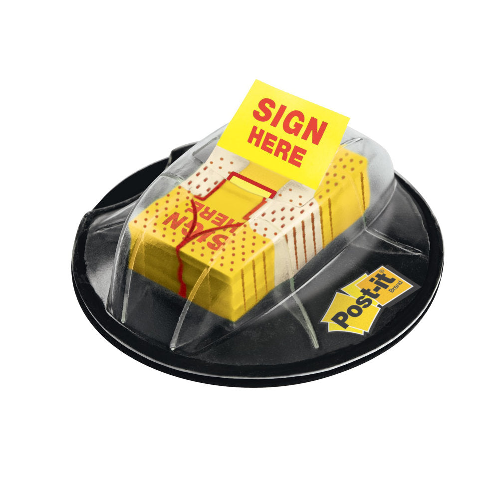 Post-it Message Flags in Desk Grip Dispenser, "Sign Here", 1in x 1 -11/16in, Yellow, 200 Flags