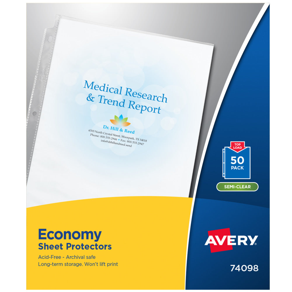 Avery Economy Sheet Protectors, Top Load, 8-1/2in x 11in, Semi-Clear, 50 Document Protectors