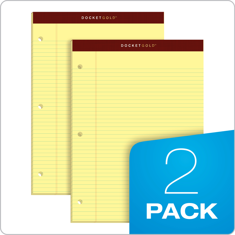 TOPS Double Docket Writing Pads, 8 1/2in x 11in, Narrow Ruled, 100 Sheets, Canary, Pack Of 2 Pads