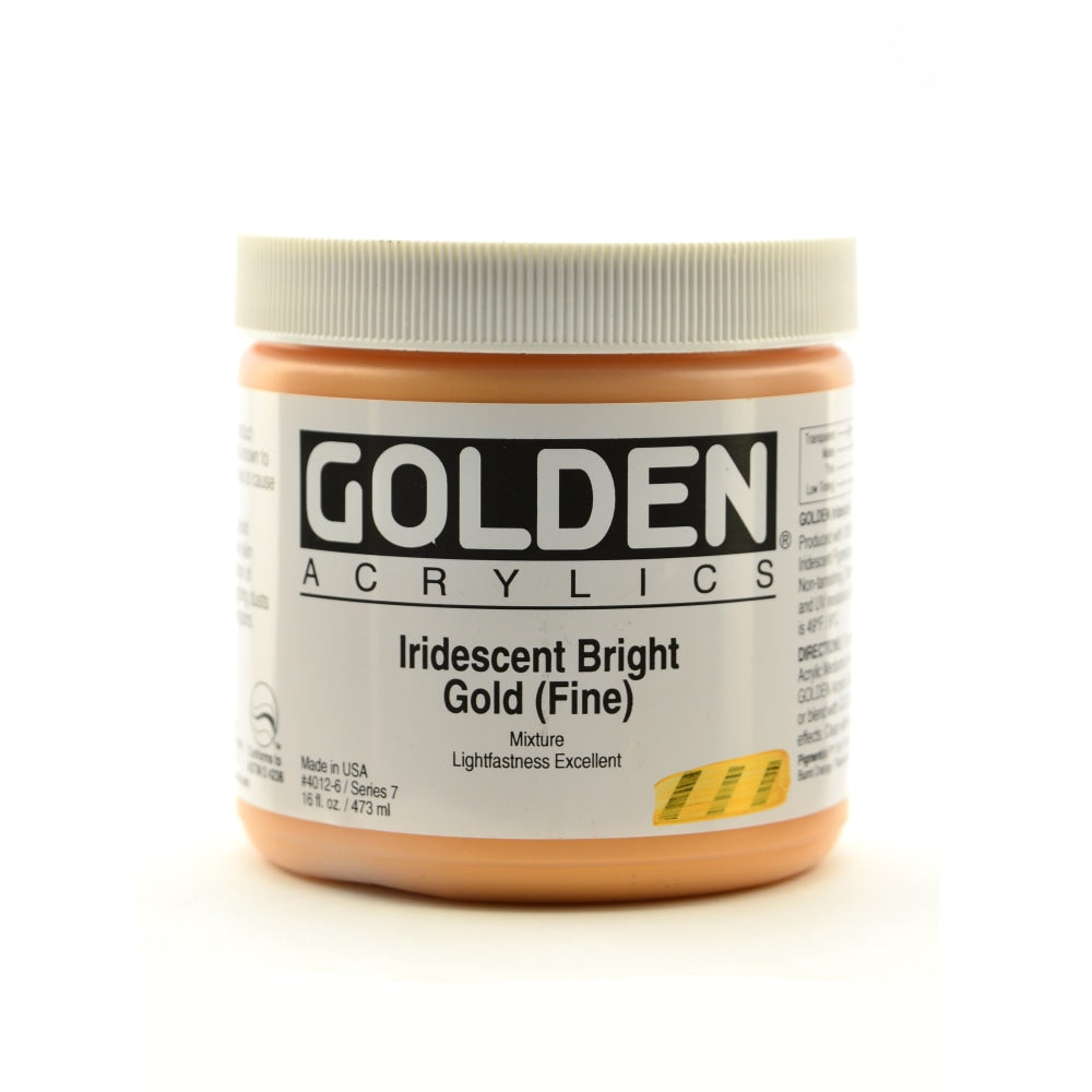 Golden Acrylic Paint, Fine, 16 Oz, Iridescent Bright Gold