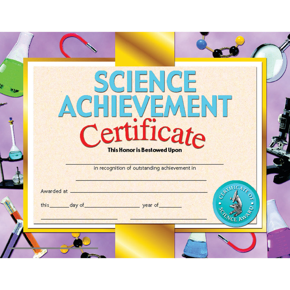 Hayes Certificates, 8-1/2in x 11in, Science Achievement, 30 Certificates Per Pack, Set Of 3 Packs