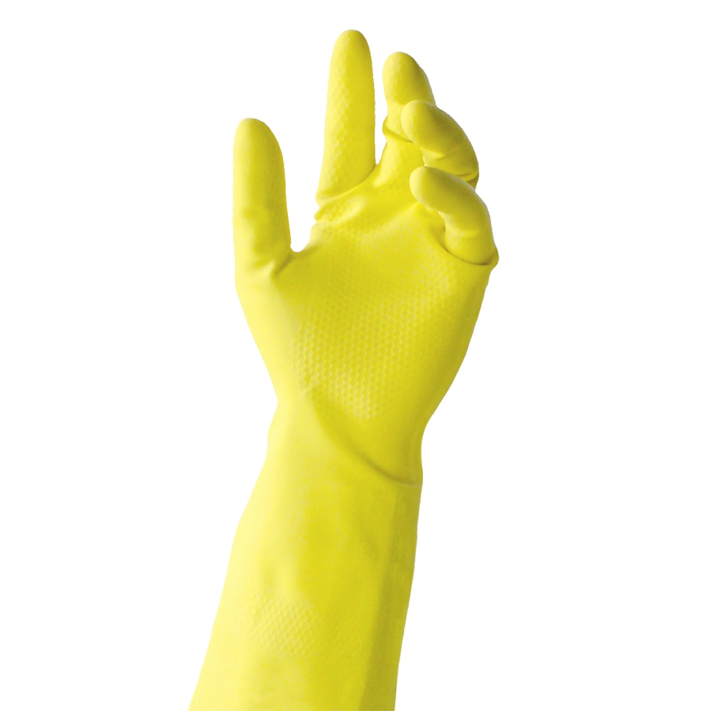 Tronex Extra-Strength Flock-Lined Latex Multipurpose Gloves, Small, Yellow, Pack Of 24 Gloves