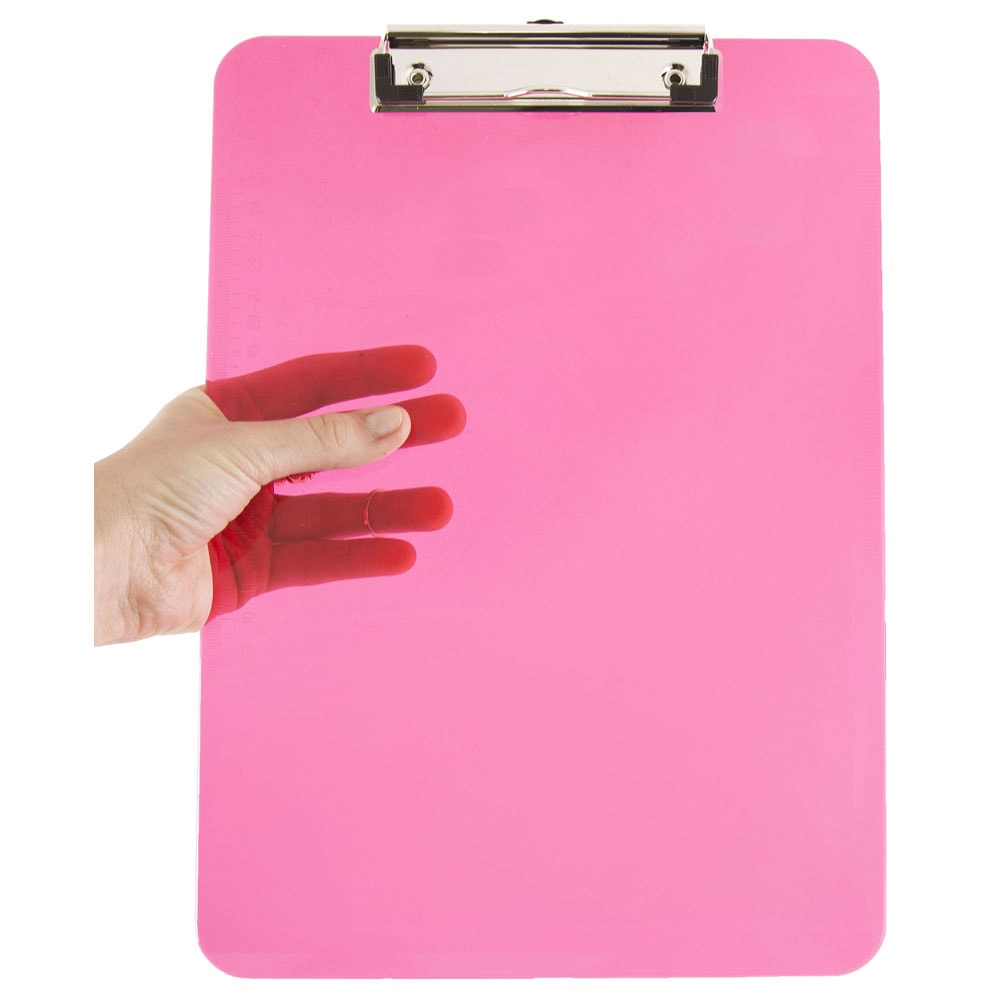 JAM Paper Plastic Clipboards with Metal Clip, 9in x 13in, Pink, Pack Of 12