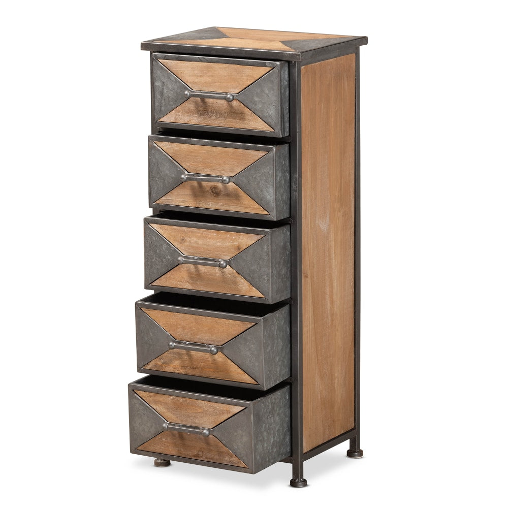 Baxton Studio Laurel 5-Drawer Accent Storage Cabinet, Gray/Oak Brown