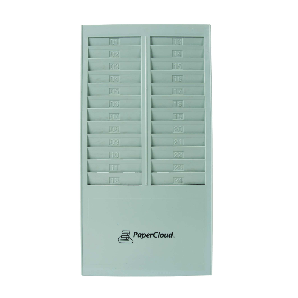 PaperCloud Time Card Rack, 24 Pockets, 16.4inH x 8.2inW x 1.4inD, Gray, PCTCR24