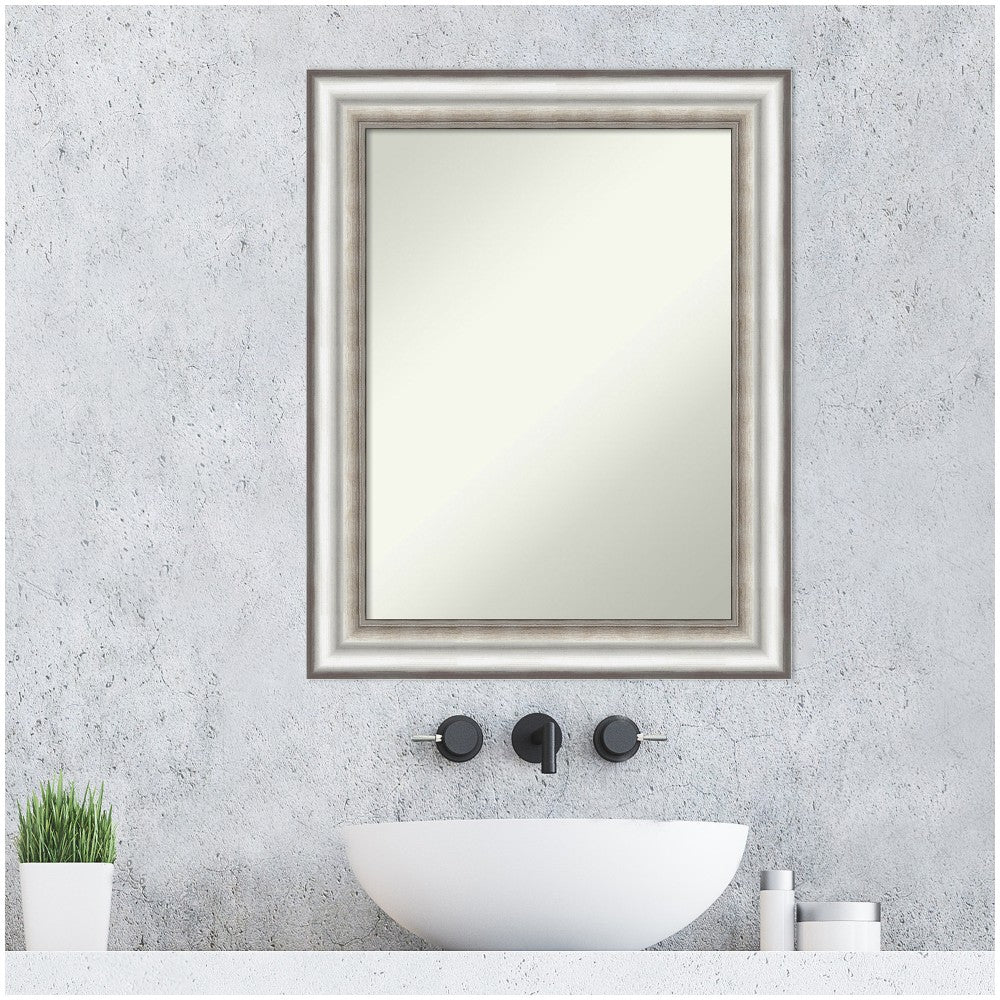 Amanti Art Non-Beveled Rectangle Framed Bathroom Wall Mirror, 29-1/4in x 23-1/4in, Salon Silver