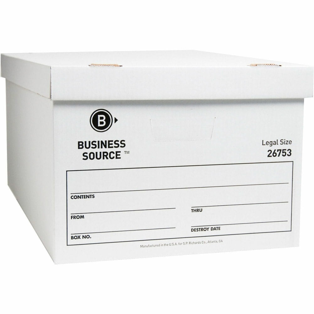 Business Source Light-Duty Storage Boxes With Lift-Off Lids, Legal Size, 15in x 24in x 10in, White, Box Of 12