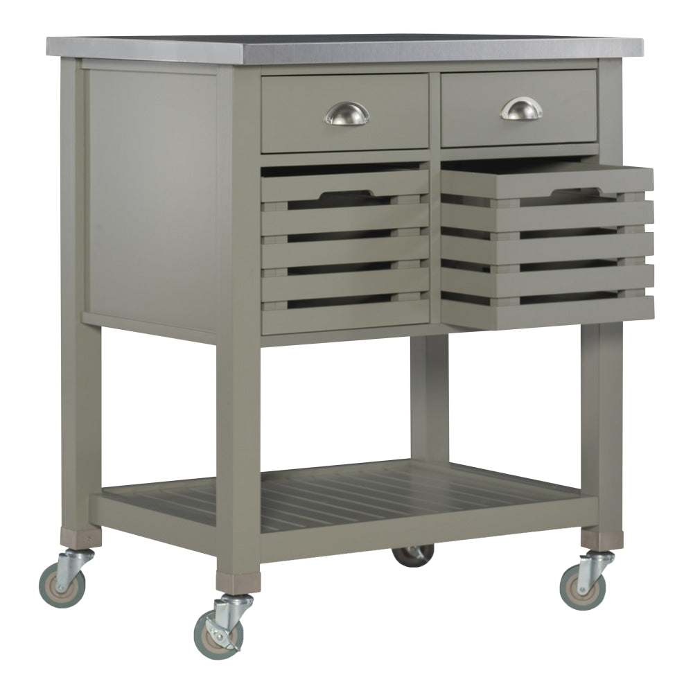 Linon Sherwood Kitchen Cart, 36-1/4inH x 30inW x 22inD, Gray/Stainless Steel