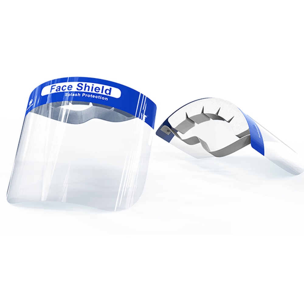 Disposable Face Shields, 13in x 8-3/4in, Blue/Clear, Pack Of 12 Shields