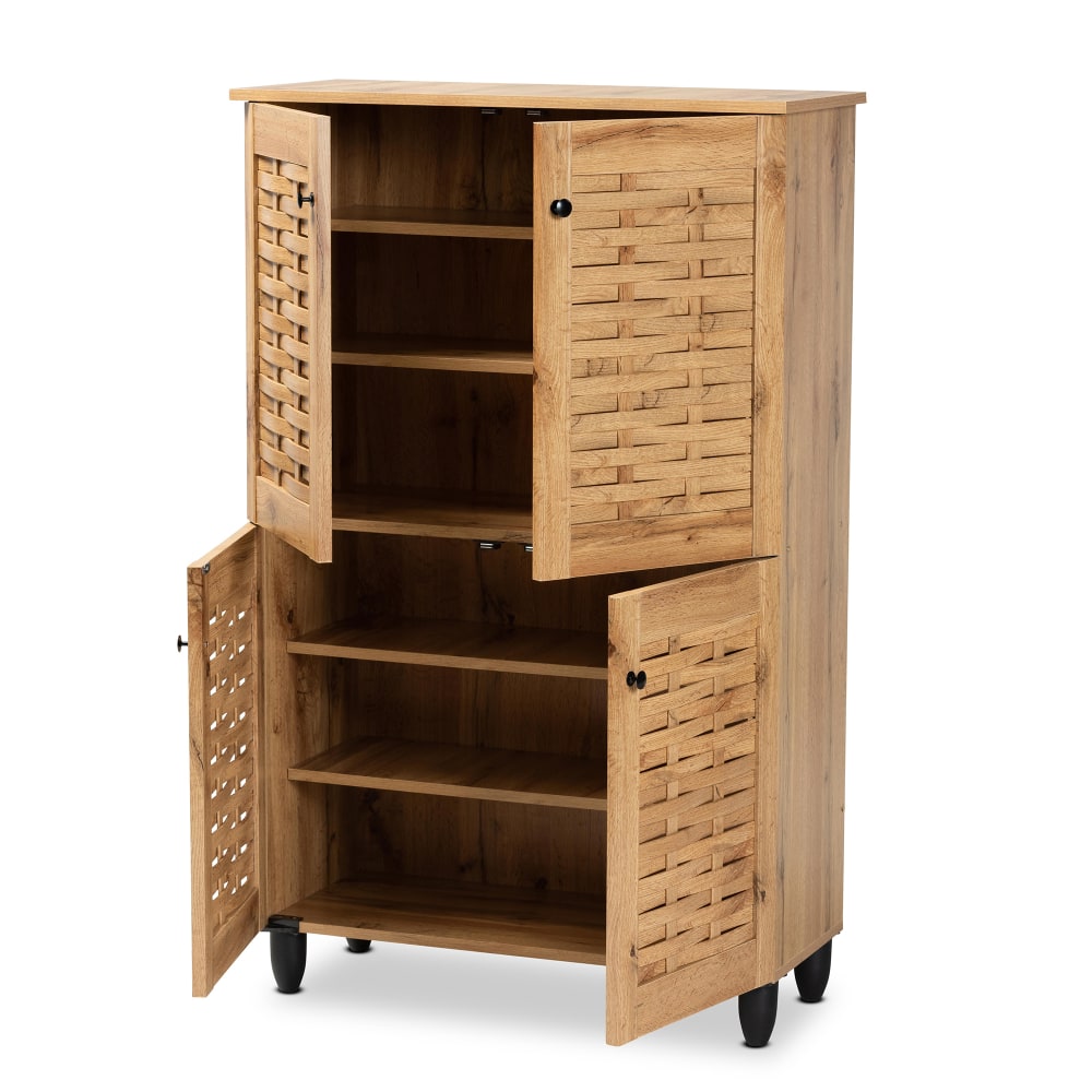 Baxton Studio Winda 30inW 4-Door Shoe Storage Cabinet, Oak Brown