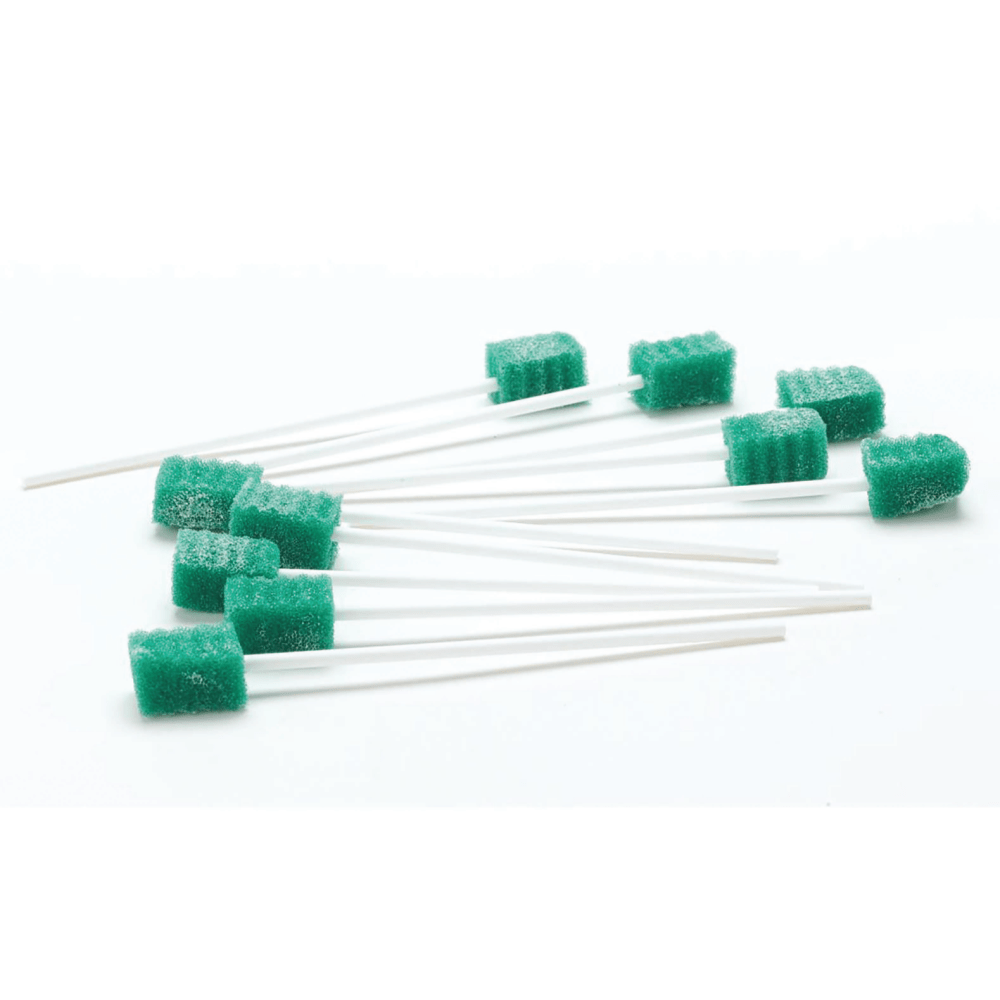 Medline DenTips Oral Swabsticks, Treated, Green, 10 Swabsticks Per Pack, Box Of 50 Packs, Case Of 2 Boxes