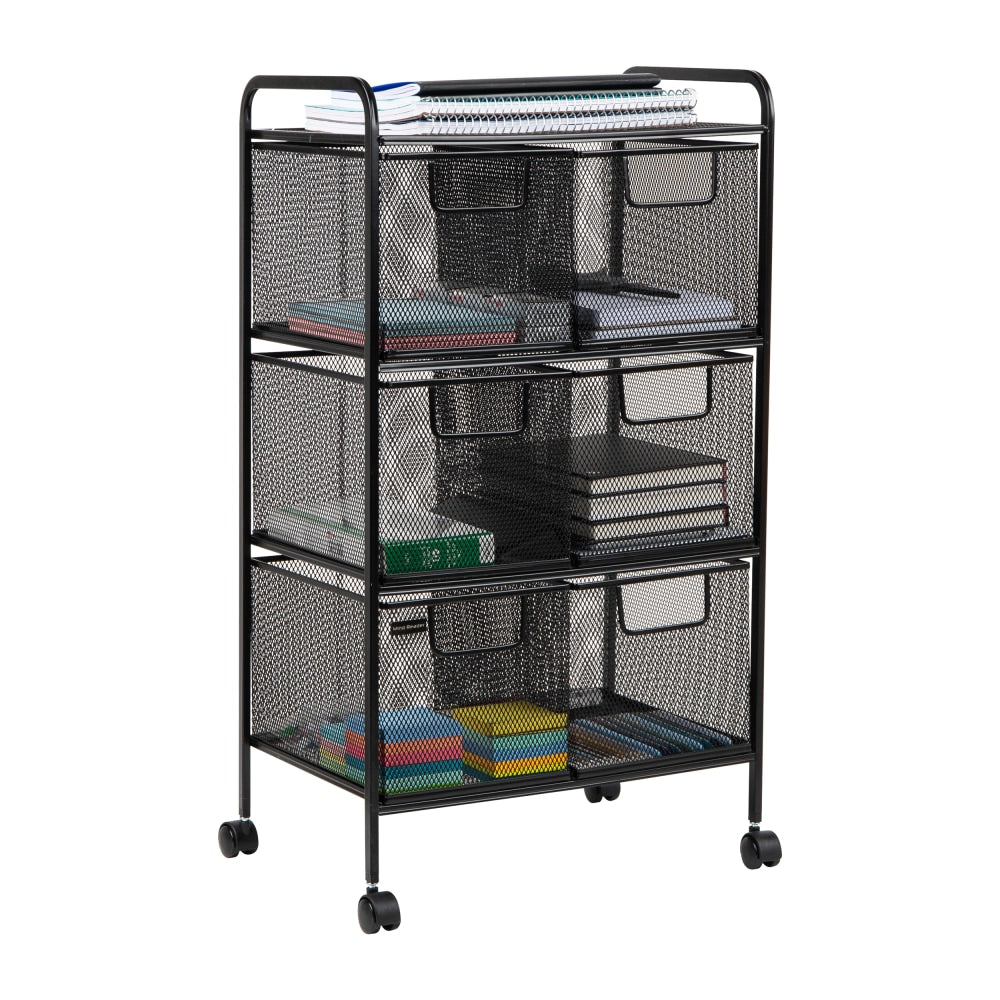 Mind Reader Metal Mesh 6-Drawer Utility Cart, 29in H x 11in W x 16in D, Black