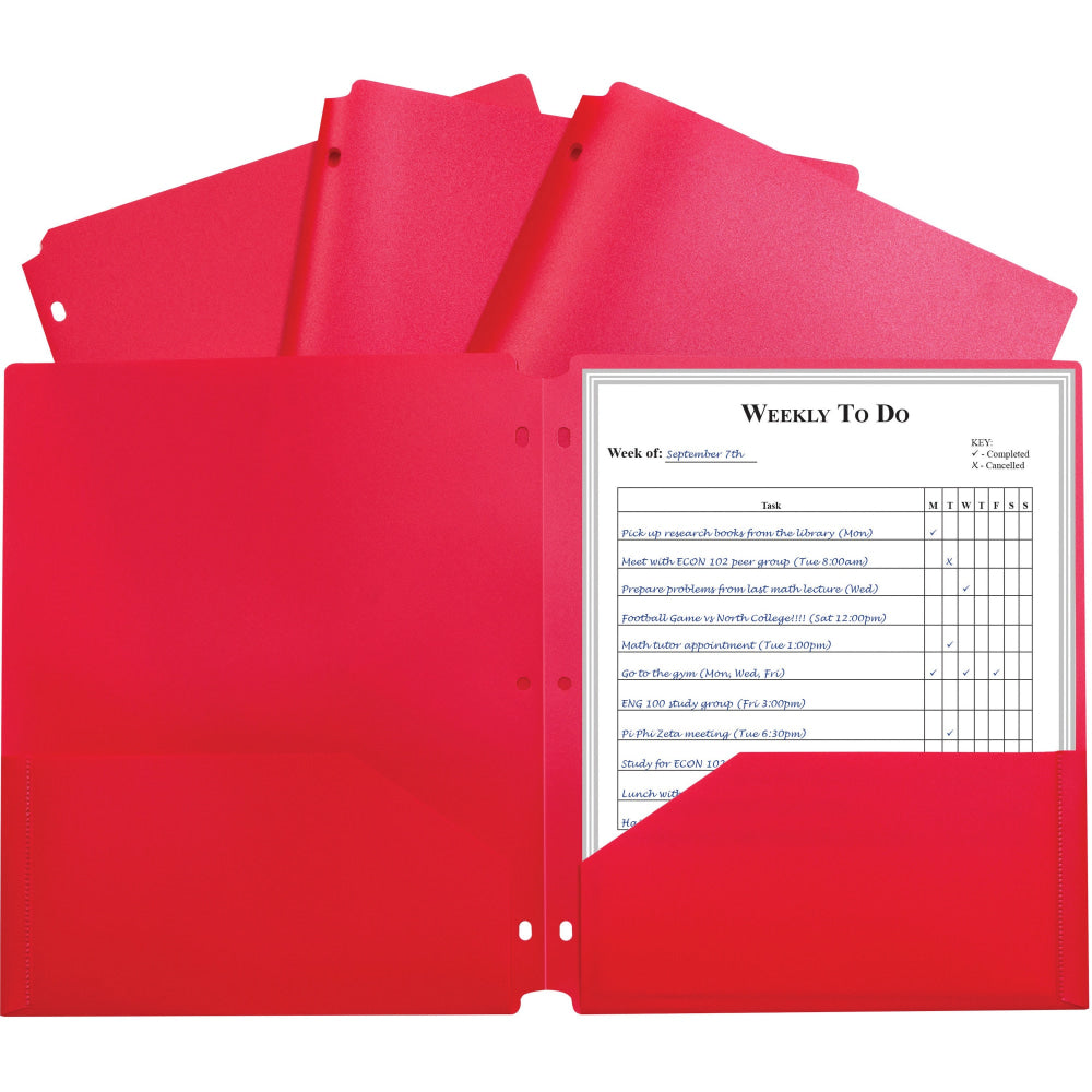 C-Line 2-pocket Heavyweight Poly Portfolio Pocket - 11.4in Length - 100 mil Thickness - For Letter 8 1/2in x 11in Sheet - 3 x Holes - Ring Binder - Rectangular - Red - Polypropylene - 25 / Box