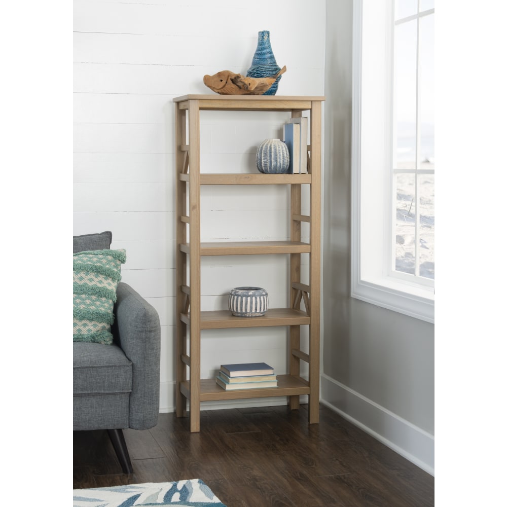 Linon Rockport 55inH 4-Shelf Home Office Bookcase, Driftwood