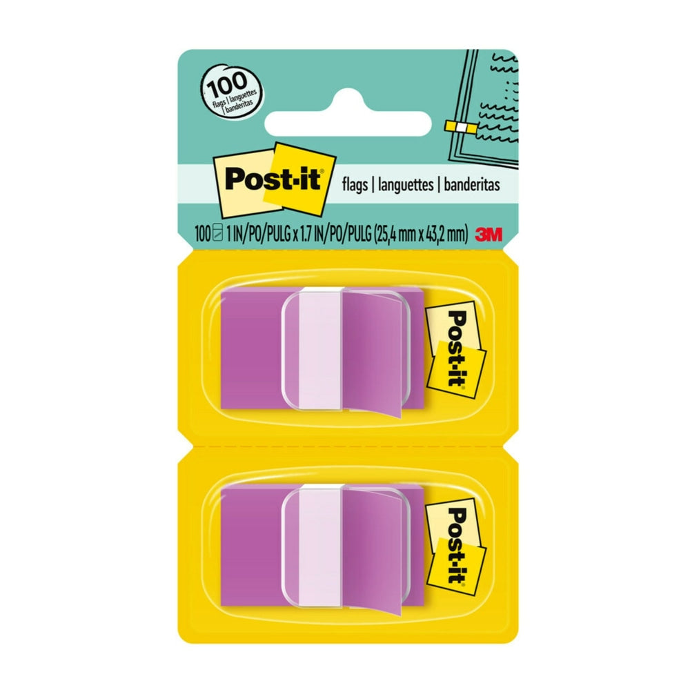 Post-it Flags, 1in x 1 -11/16in, Purple, 50 Flags Per Pad, Pack Of 2 Pads