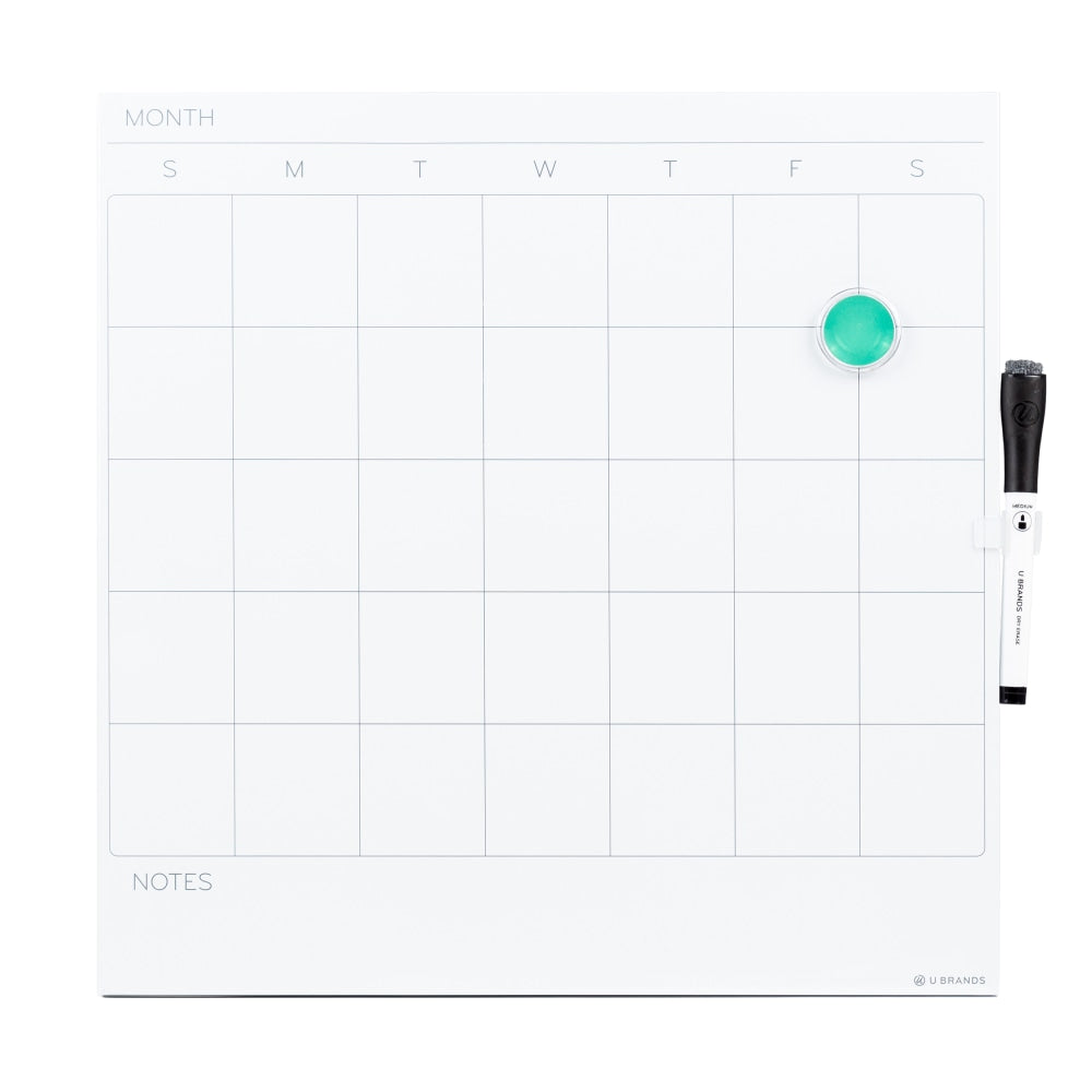 U Brands Frameless Magnetic Dry-Erase Calendar Board, 14in x 14in, White