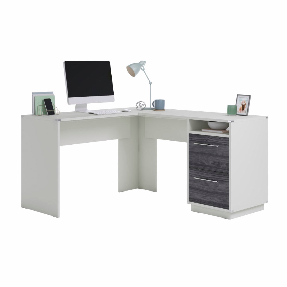 Sauder Vista Key 60inW L-Computer Desk, Pearl White/Misted Elm