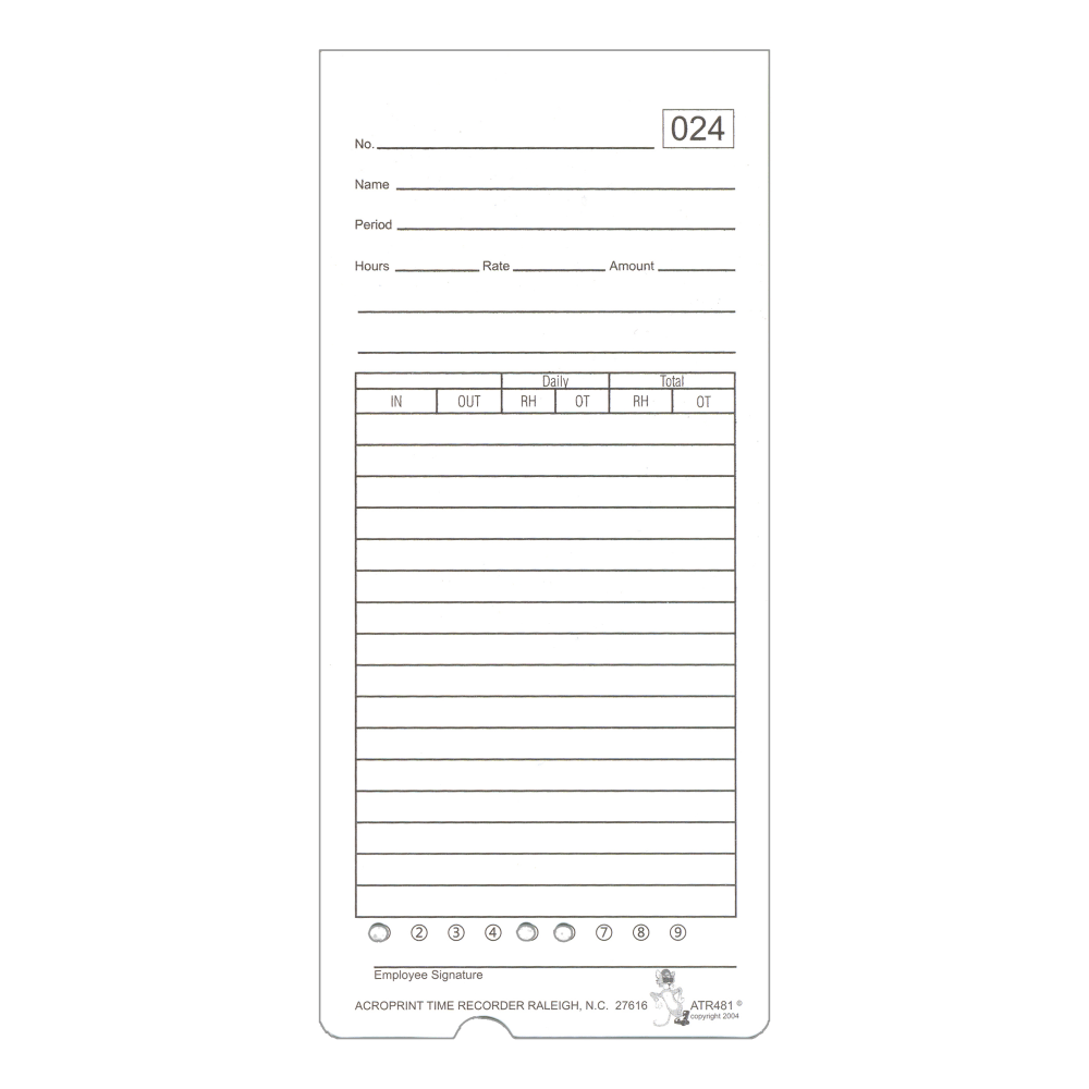 Acroprint ATR480 Weekly/Bi-Weekly/Monthly Time Cards, 2-Sided, 3-3/8in x 7-1/2in, Pack Of 50 Time Cards