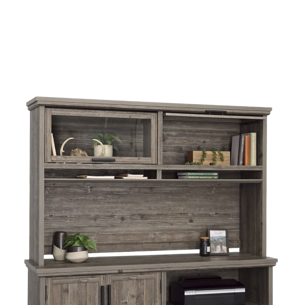 Sauder Aspen Post 65inW Hutch For Large Credenza or L Desk, Pebble Pine