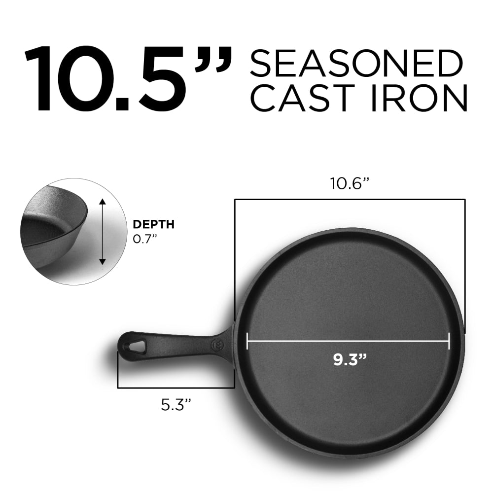 Commercial Chef 10-1/2in Round Cast Iron Griddle Pan, Black