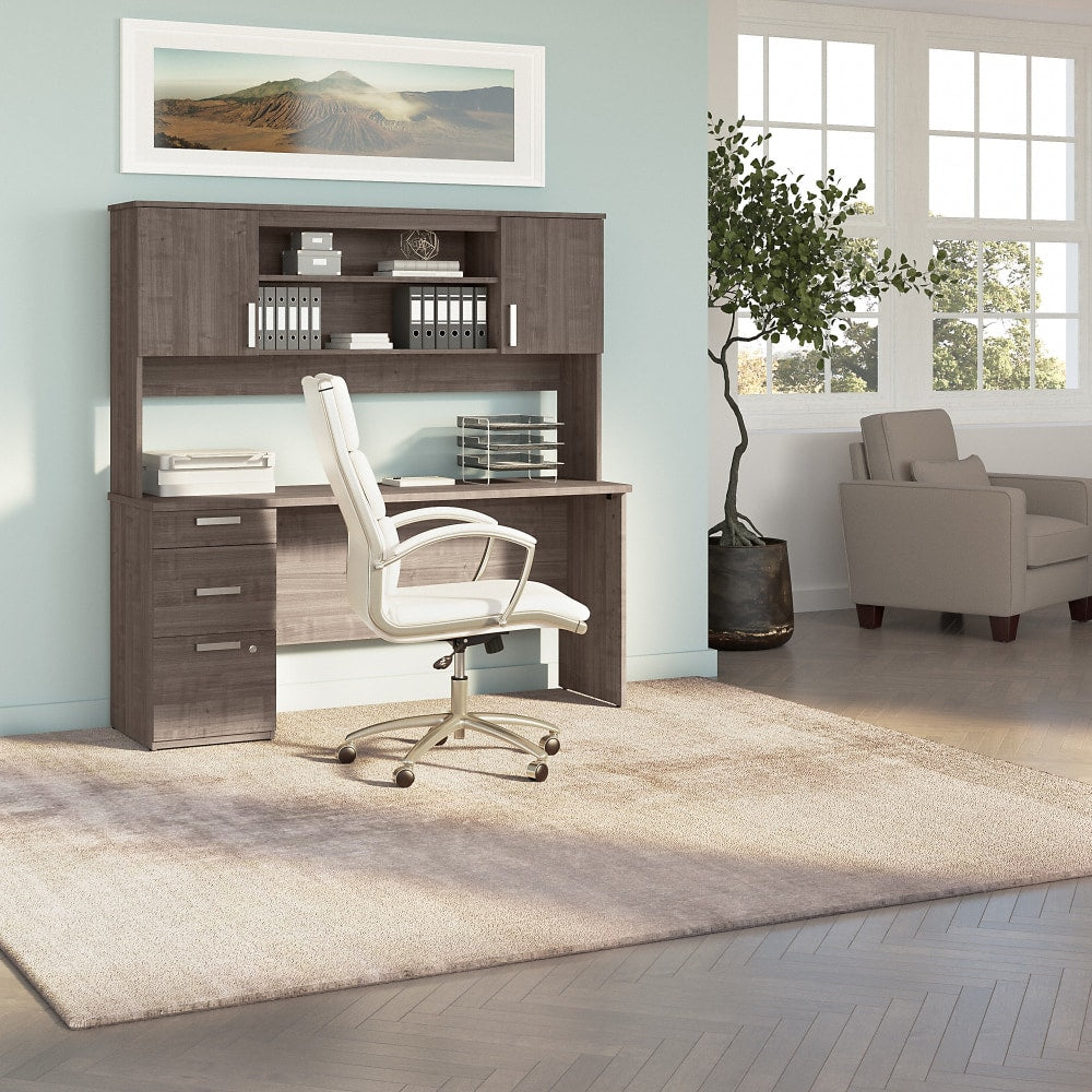 Bestar Ridgeley 65inW Computer Desk With Hutch, Medium Gray Maple