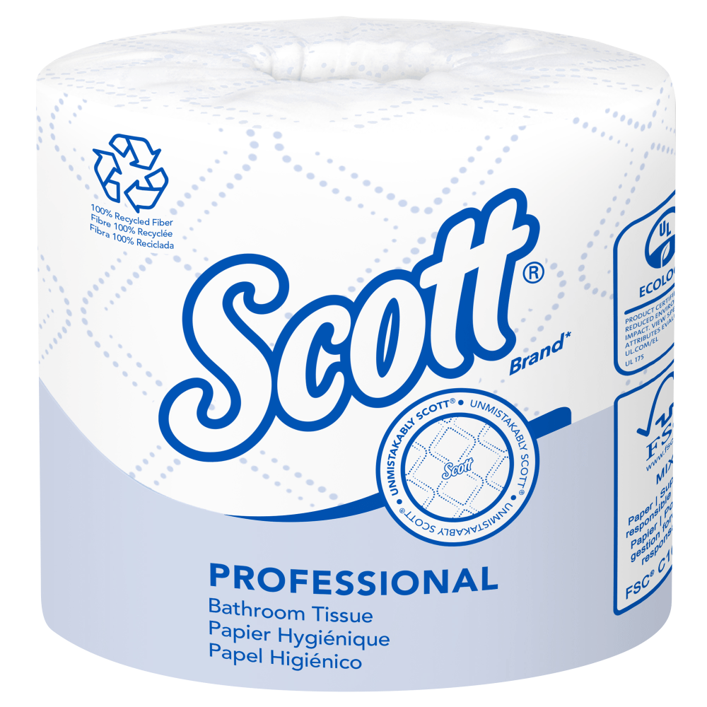 Scott Essential 2-Ply Toilet Paper, 100% Recycled, FSC Certified, 506 Sheets Per Roll, Pack Of 80 Rolls