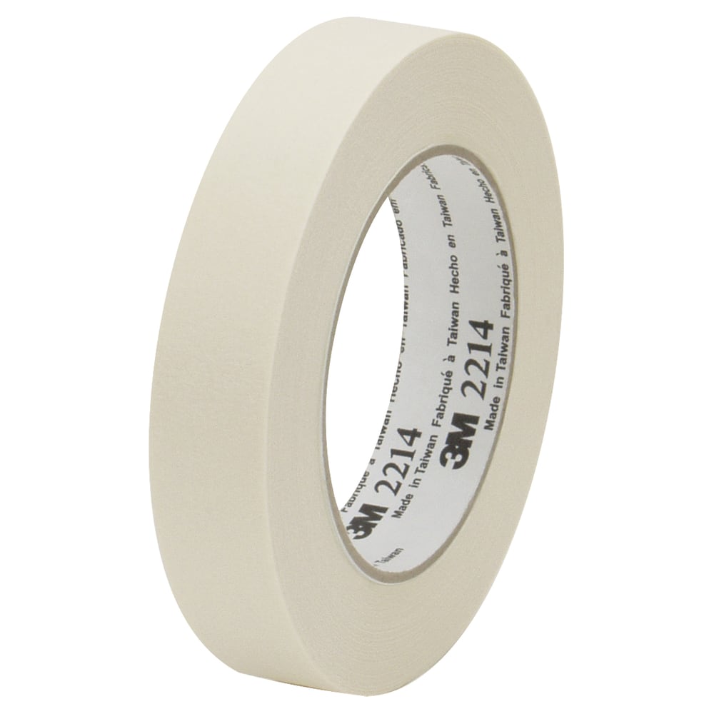 3M 2214 Masking Tape, 3in Core, 1in x 180ft, Natural, Case Of 12