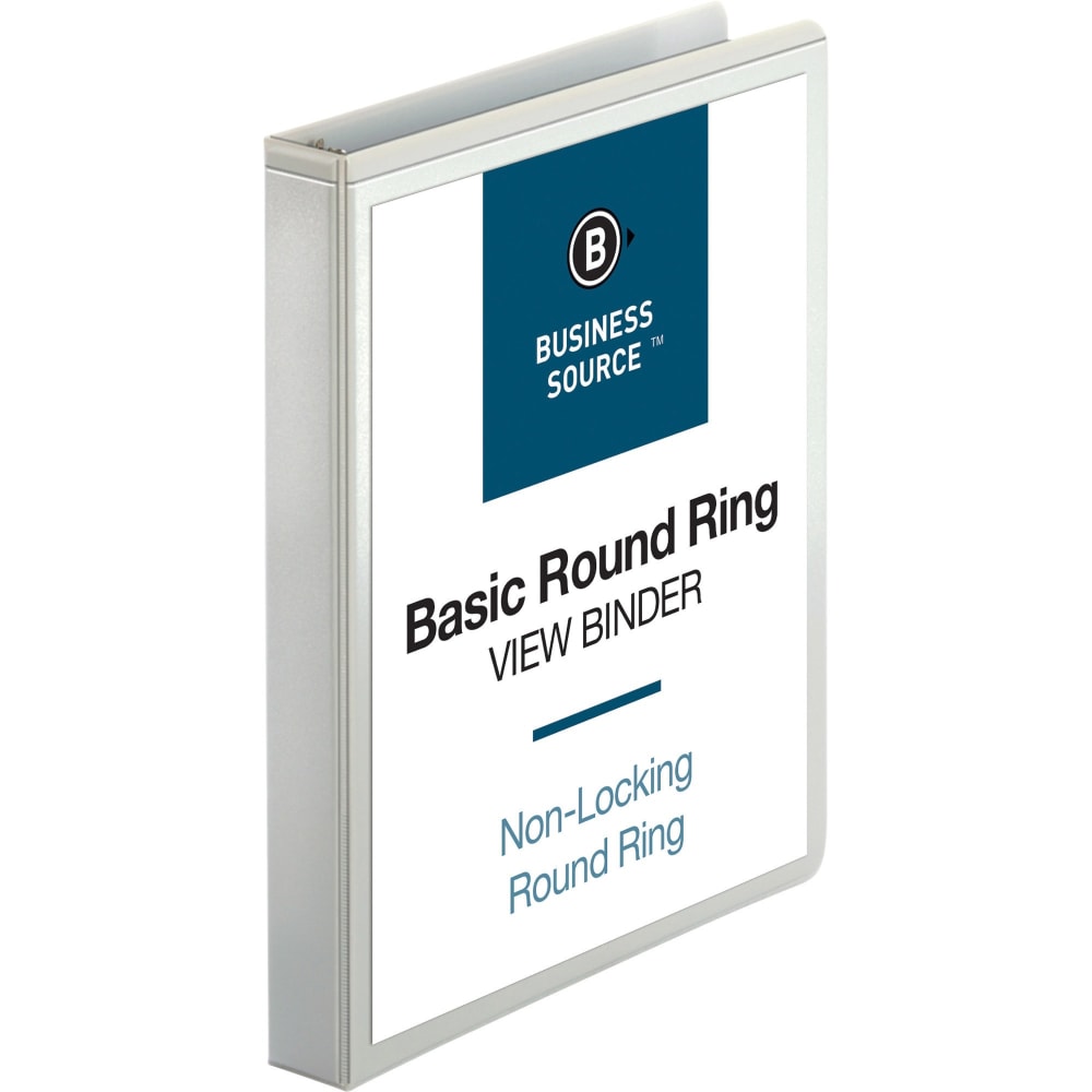 Business Source Round-ring View Binder - 1in Binder Capacity - Letter - 8 1/2in x 11in Sheet Size - 225 Sheet Capacity - Round Ring Fastener(s) - 2 Internal Pocket(s) - Polypropylene - White - 1 / Each