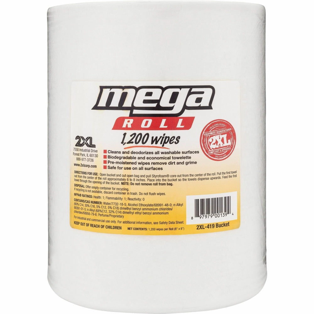 2XL Mega Roll Wipes Refills, 8in x 8in, 1,200 Wipes Per Roll