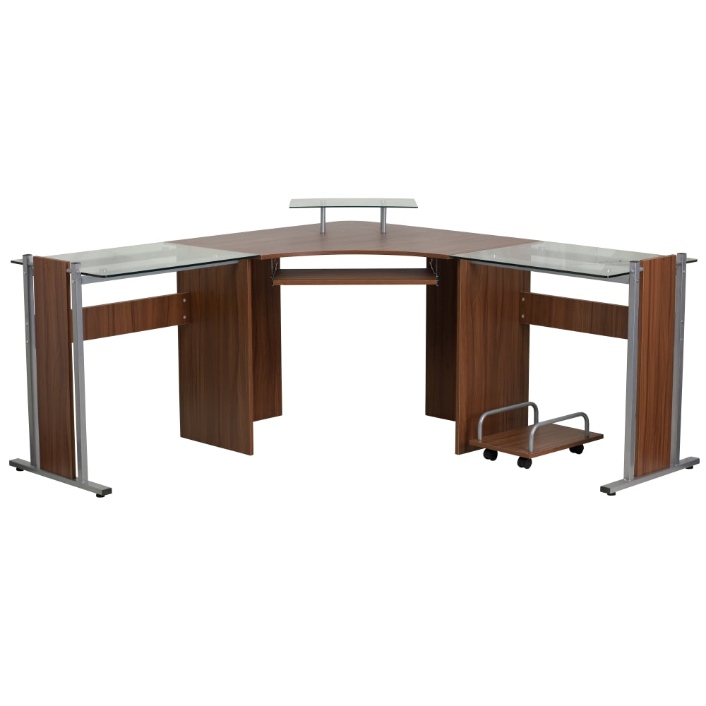 Flash Furniture 96inW Corner Computer Desk With CPU Cart, Teak