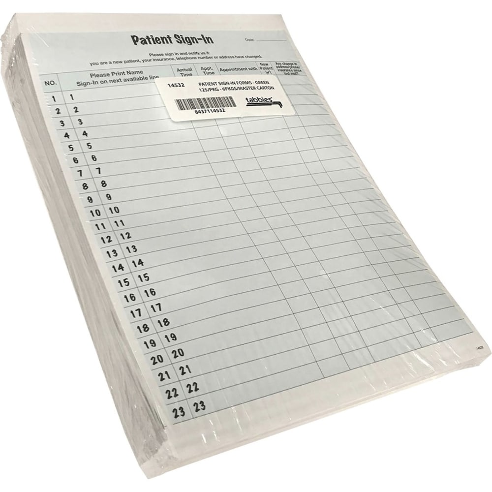 Tabbies Patient Sign-In Label Forms - 125 Sheet(s) - 11in x 8.50in Form Size - Letter - Green Sheet(s) - Paper - 125 / Pack