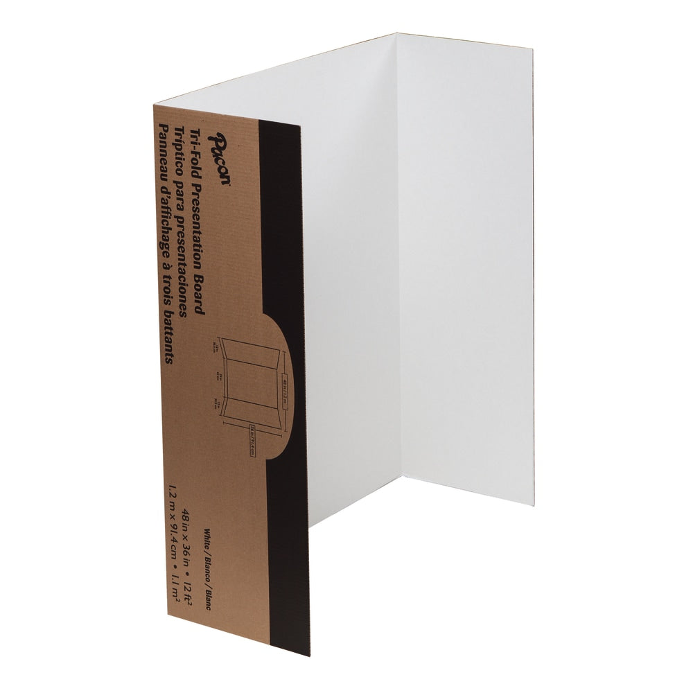 Pacon 80% Recycled Single-Walled Tri-Fold Presentation Boards, 48in x 36in, White, Carton Of 4