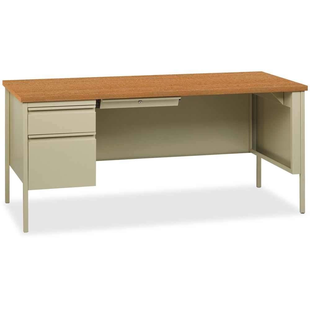 Lorell Fortress 66inW Steel Pedestal Computer Desk, Left-Hand, Oak/Putty