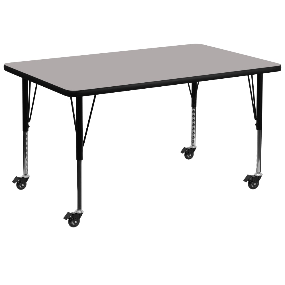 Flash Furniture Mobile Rectangular HP Laminate Activity Table With Height-Adjustable Short Legs, 25-1/2inH x 36inW x 72inD, Gray