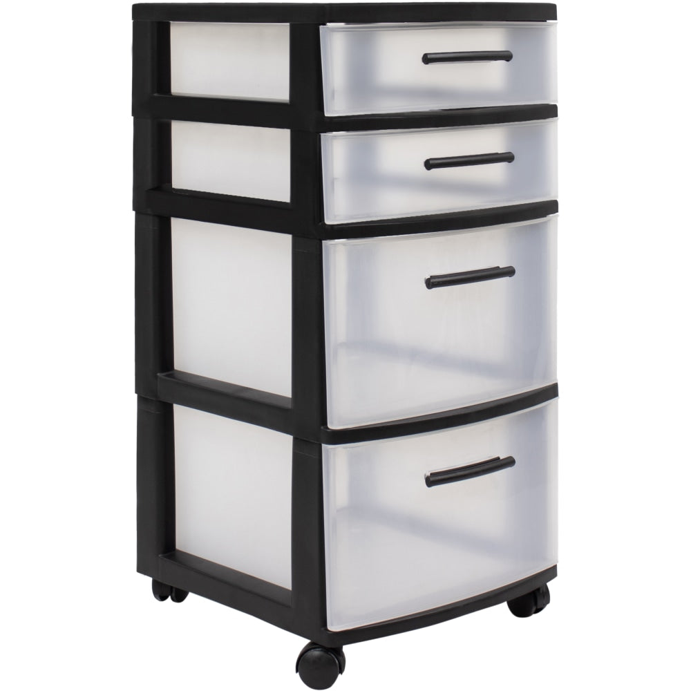 Inval Rolling Storage Cart, 4 Drawers, 25-1/2in x 12-1/2in, Black