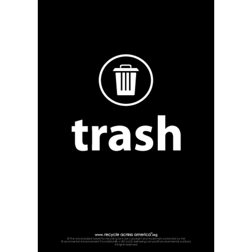 Recycle Across America Trash Standardized Recycling Labels, TRASH-1007, 10in x 7in, Black