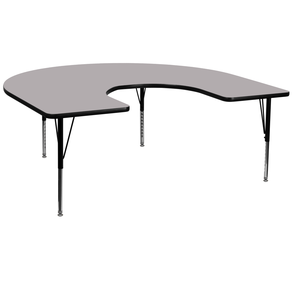 Flash Furniture 66inW Horseshoe Thermal Laminate Activity Table With Short Height-Adjustable Legs, Gray