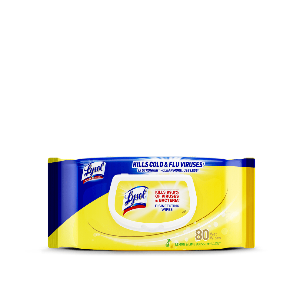 Lysol Disinfecting Wipes, Lemon & Lime Blossom, 7in x 8in, Pack of 80 Wipes