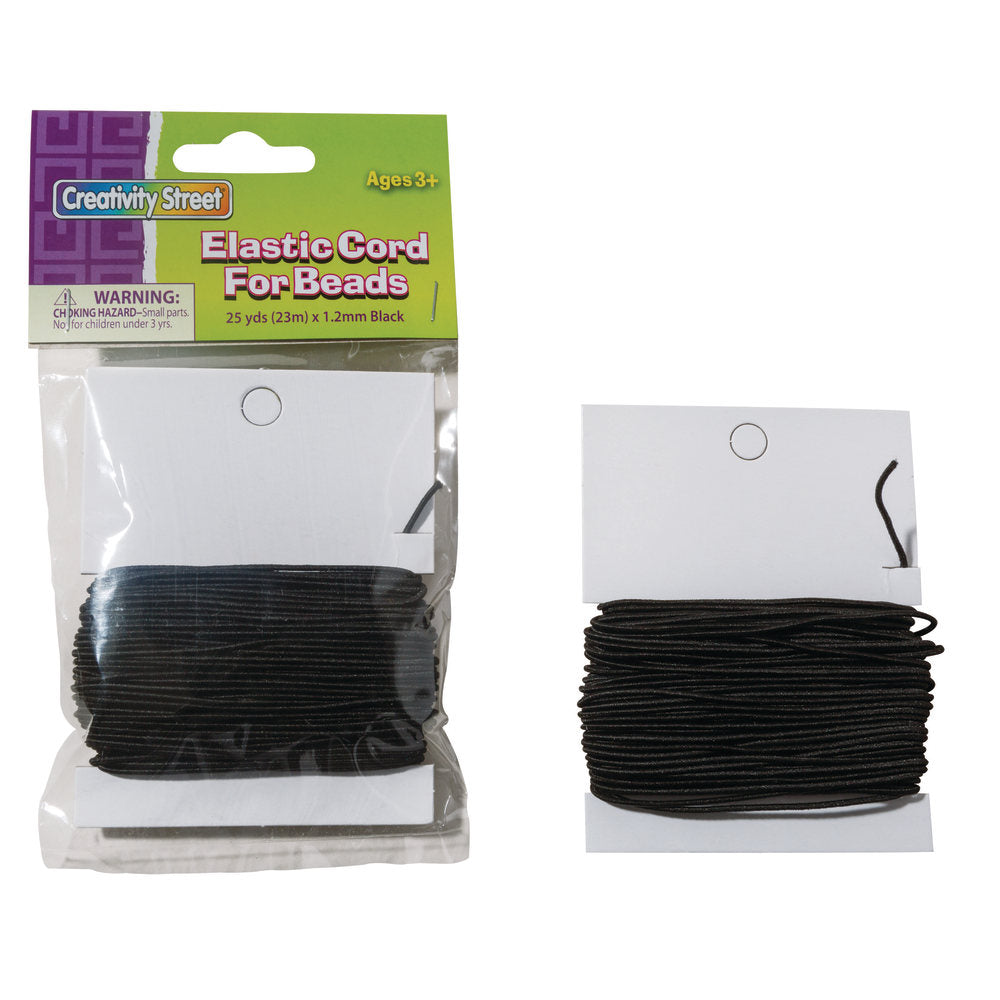 Creativity Street Elastic Cords, 25 Yd, Black, 25 Cords Per Pack, Set Of 3 Packs