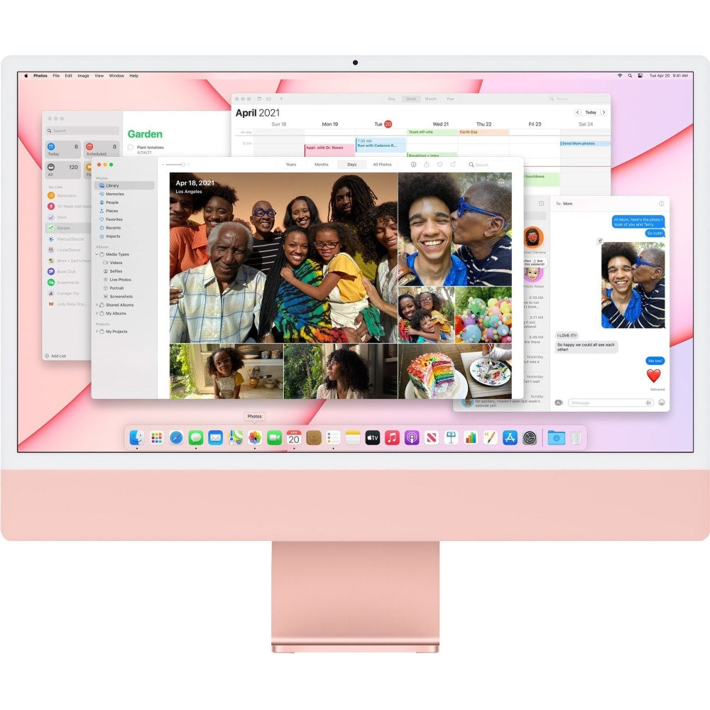 Apple iMac MGPN3LL/A All-in-One Computer - Apple M1 - 8 GB - 512 GB SSD - 24in 4.5K - Desktop - Pink - Apple M1 Chip - 4480 x 2520 - macOS Big Sur - English (US) Keyboard - IEEE 802.11 a/b/g/n/ac/ax - 143 W