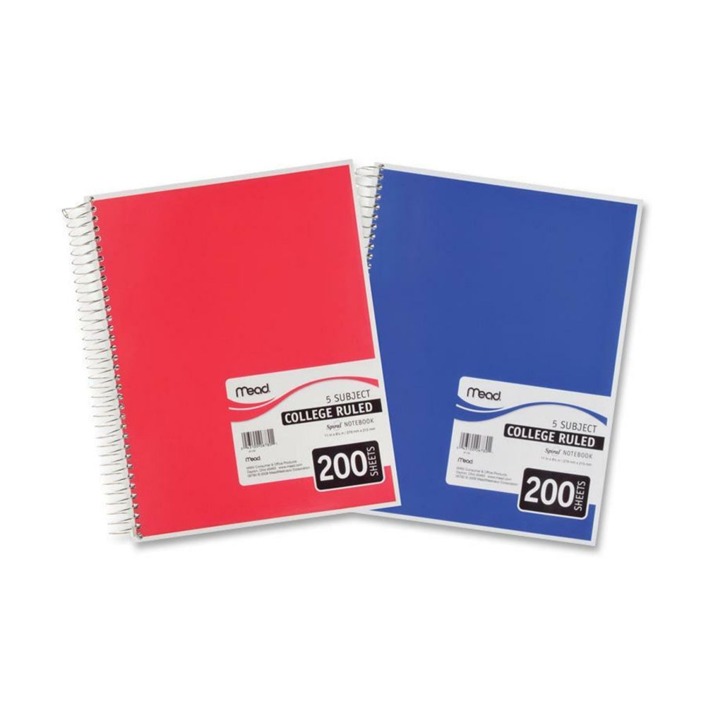 Mead Wirebound Notebook, 8 1/2in x 11in, 5 Subject, 200 Sheets, Assorted Colors