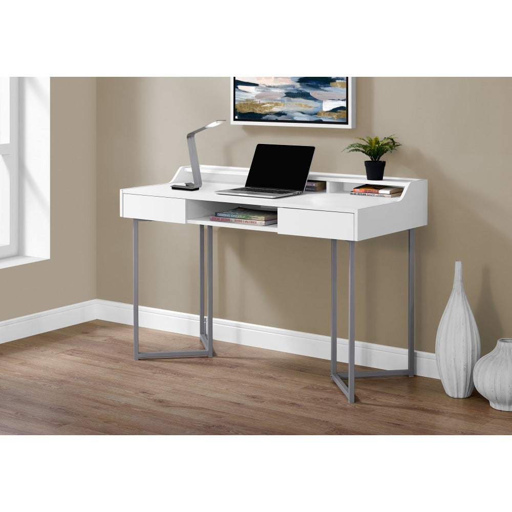 Monarch Specialties 48inW Computer Desk With Shelves, White/Silver