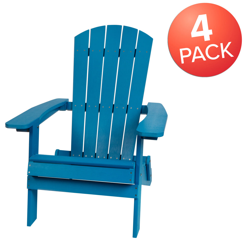 Flash Furniture Charlestown All-Weather Poly Resin Folding Adirondack Chairs, Blue, Set Of 4 Chairs