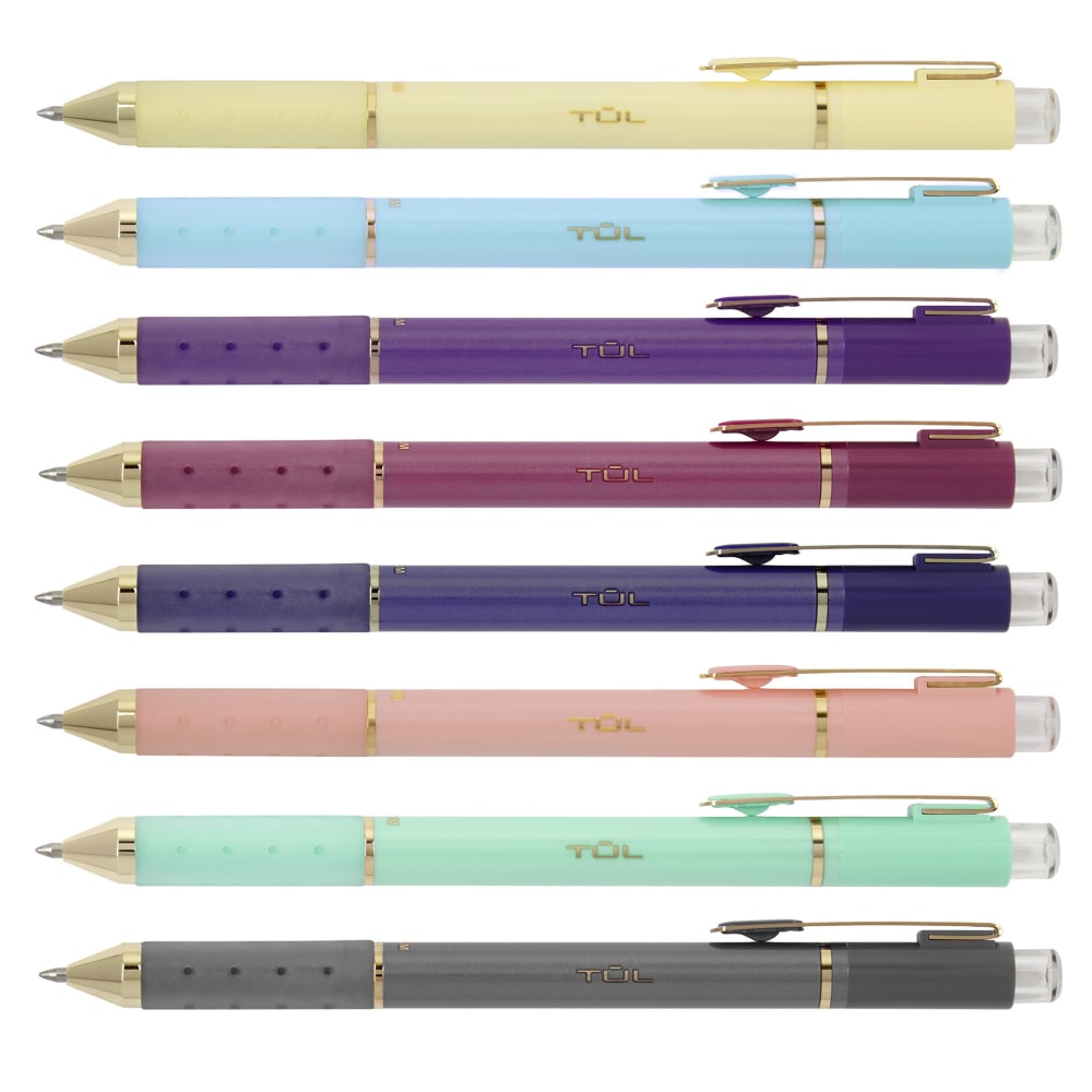 TUL GL Series  Retractable Gel Pens, Medium Point, 0.8 mm, Assorted Barrel Colors, Assorted Metallic Inks, Pack Of 8 Pens