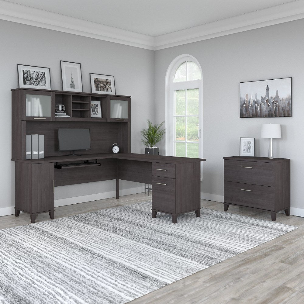 Bush Furniture Somerset 72inW L-Shaped Desk With Hutch And Lateral File Cabinet, Storm Gray, Standard Delivery