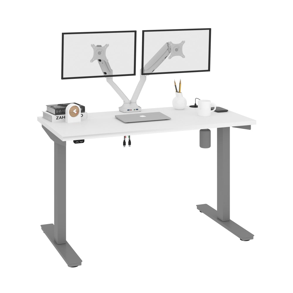 Bestar Upstand Electric 48inW Standing Desk With Dual Monitor Arm, White