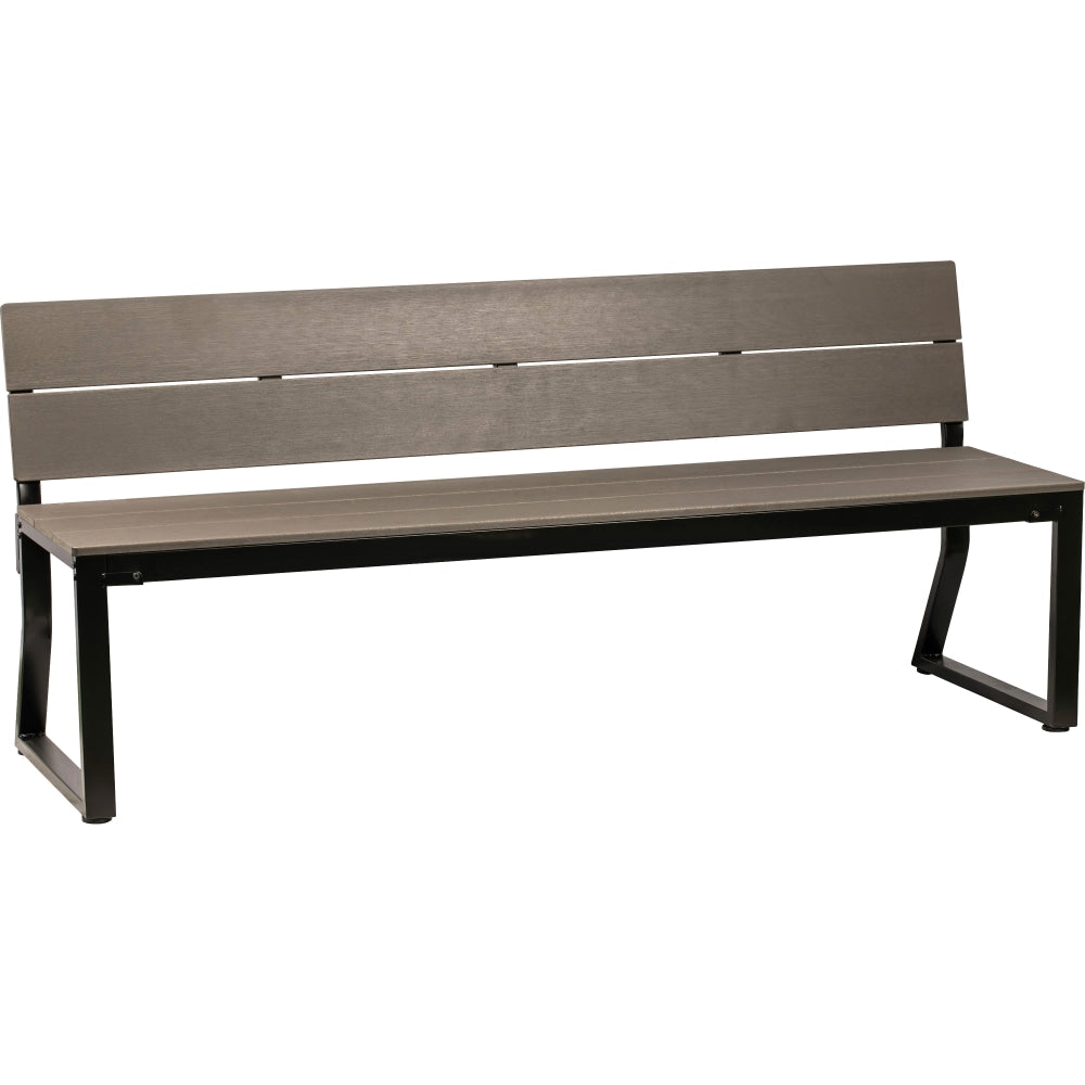 Lorell Faux Wood Outdoor Bench With Backrest, Charcoal/Black